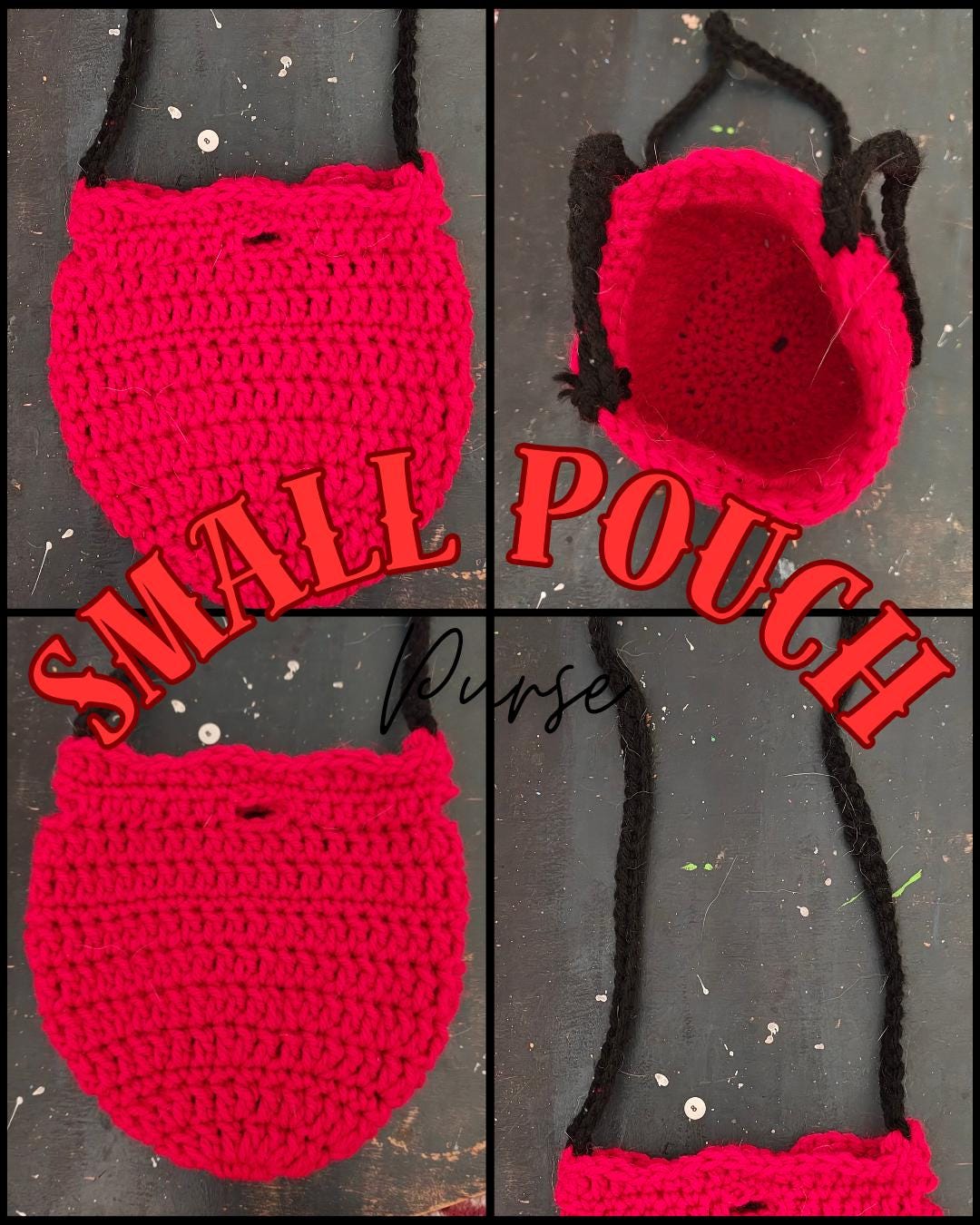 Crochet Small Pouch Crossbody Purse with drawstring to sinch shut