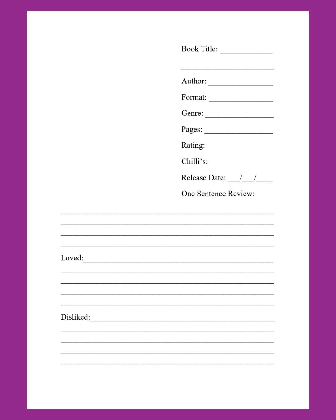 Reader Journal with reading challenges and review pages digital download