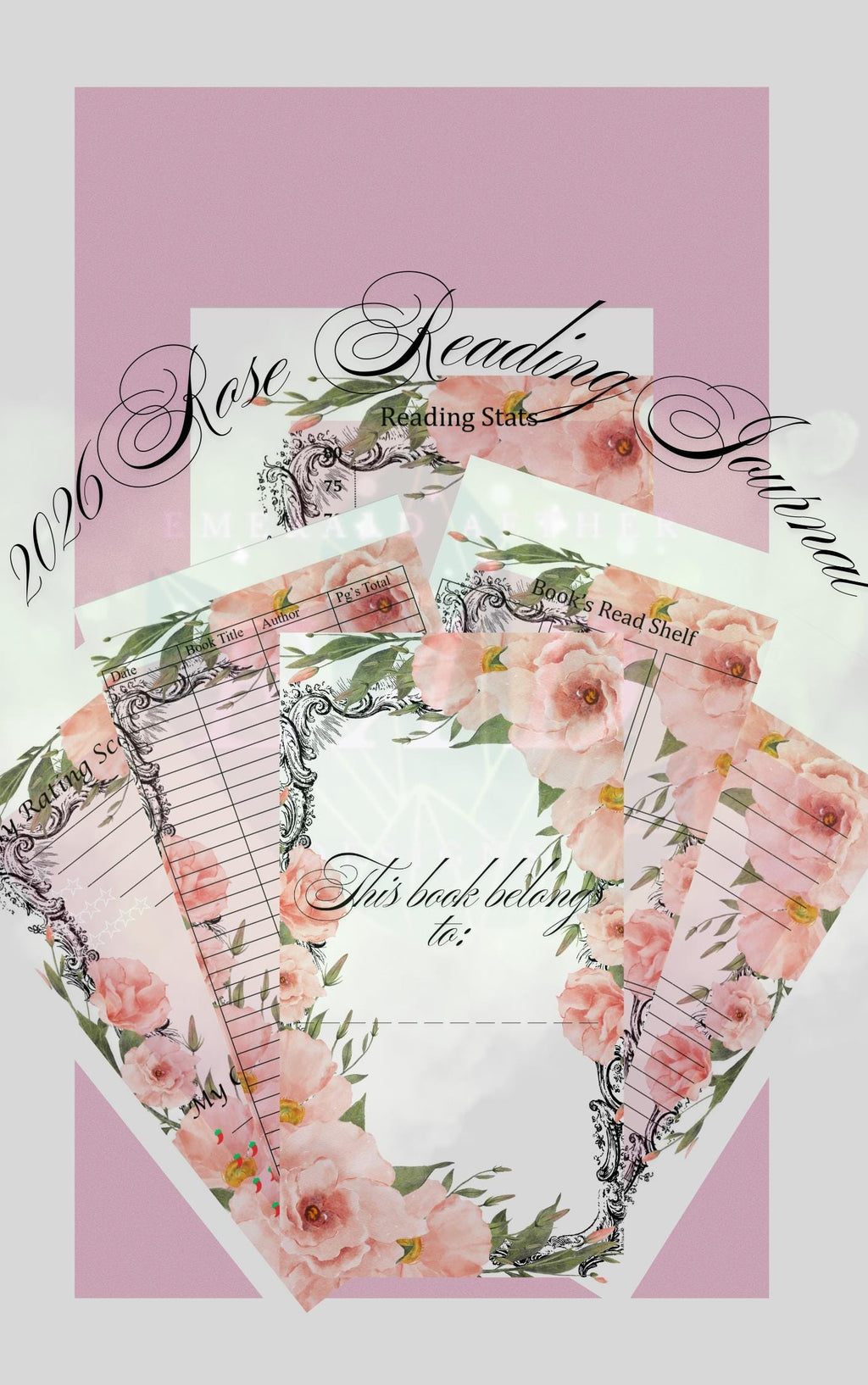 2026 Rose Detailed Reading Journal 104 Pages Templates with Review and Log Sheets