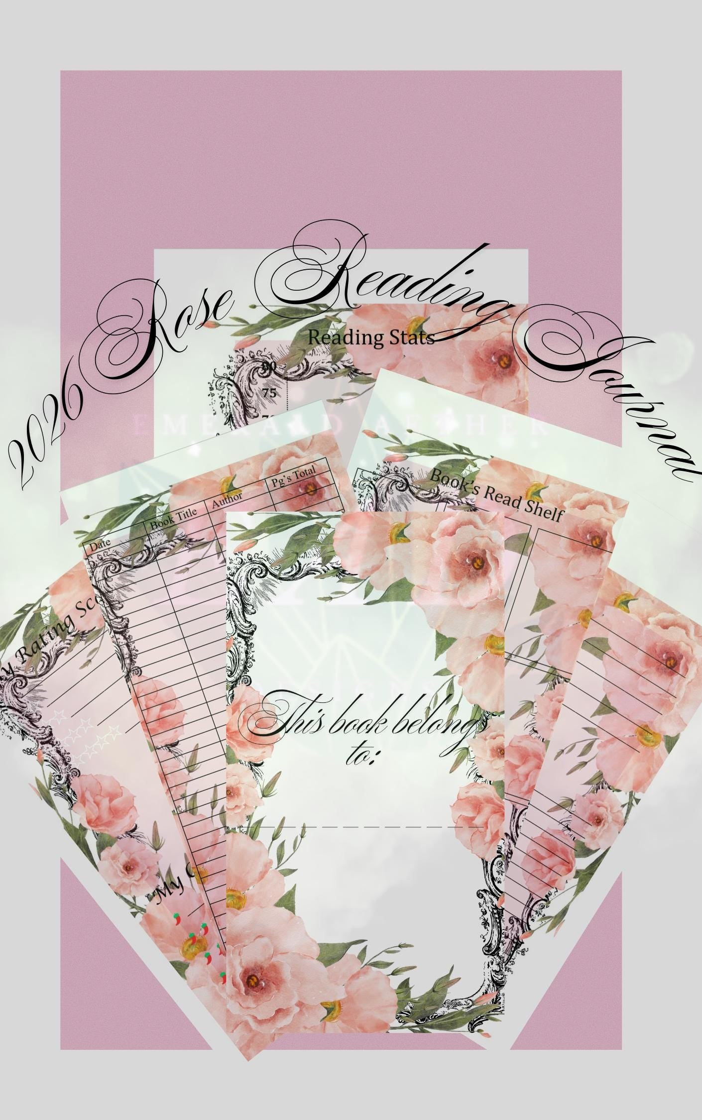 2026 Rose Detailed Reading Journal 104 Pages Templates with Review and Log Sheets
