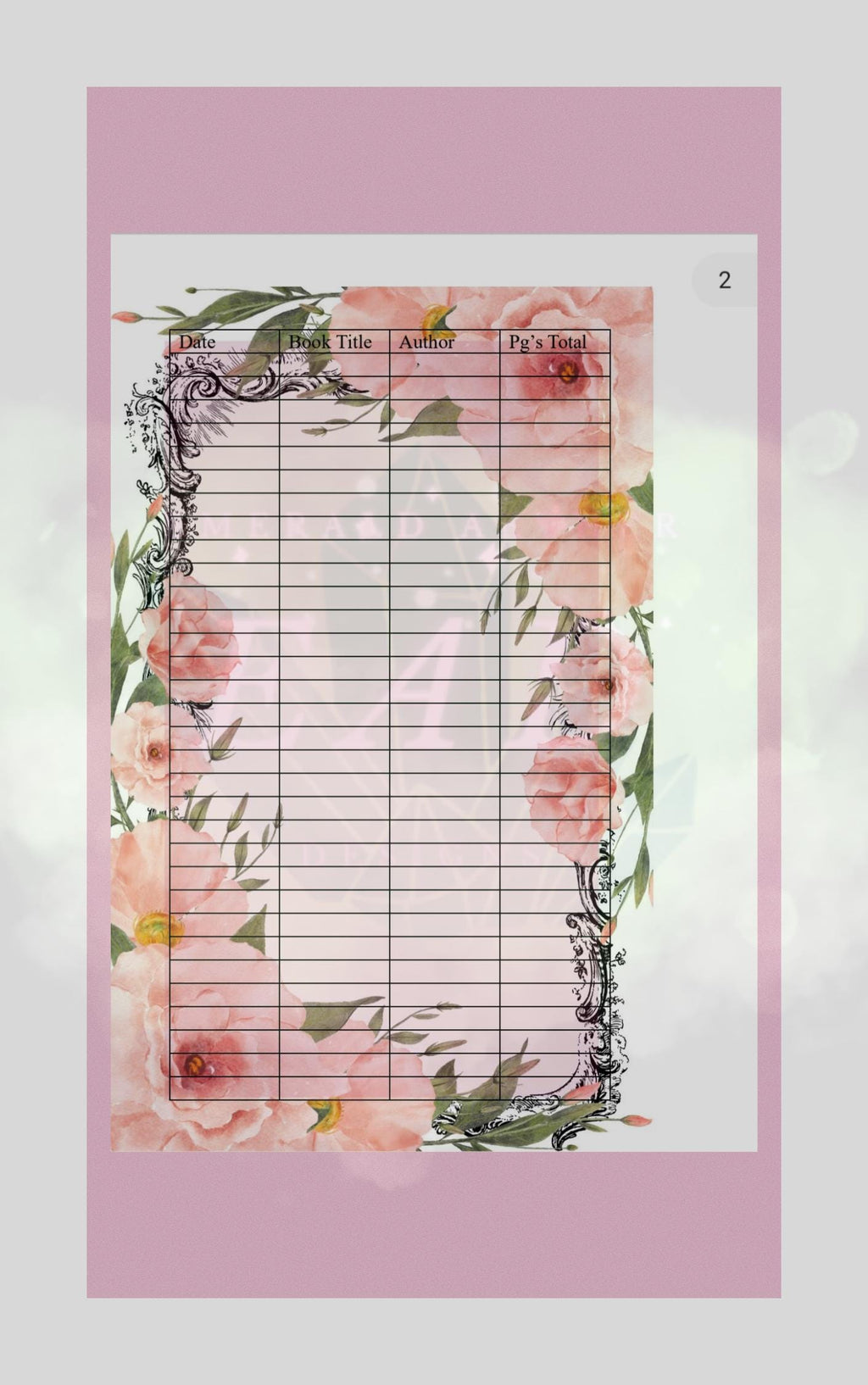 2026 Rose Detailed Reading Journal 104 Pages Templates with Review and Log Sheets