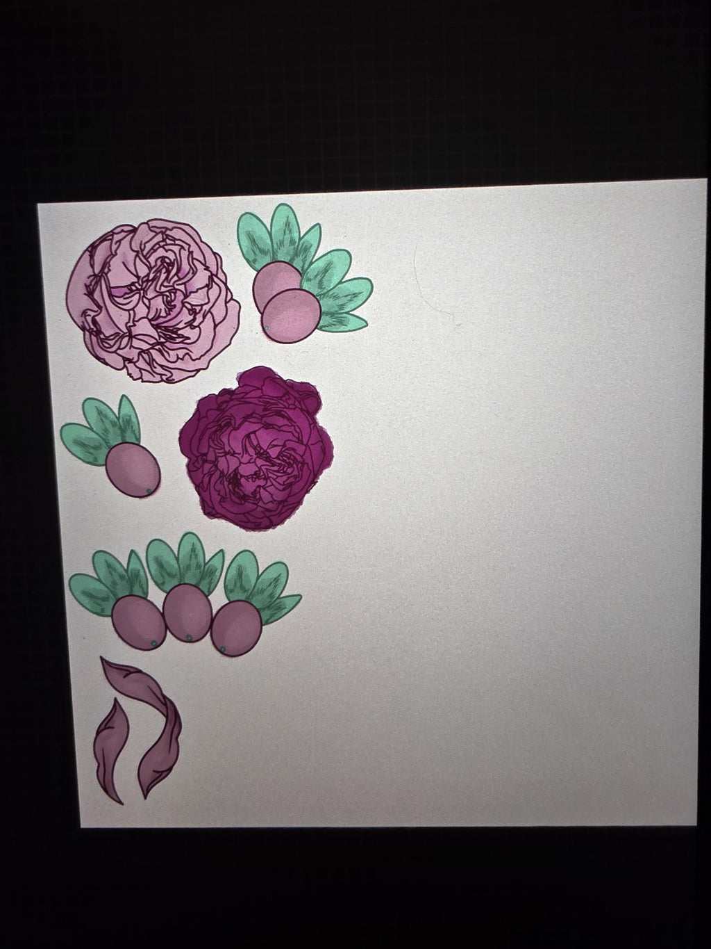 Watercolor 6pck Flowers and Berries Stickers pink and green color