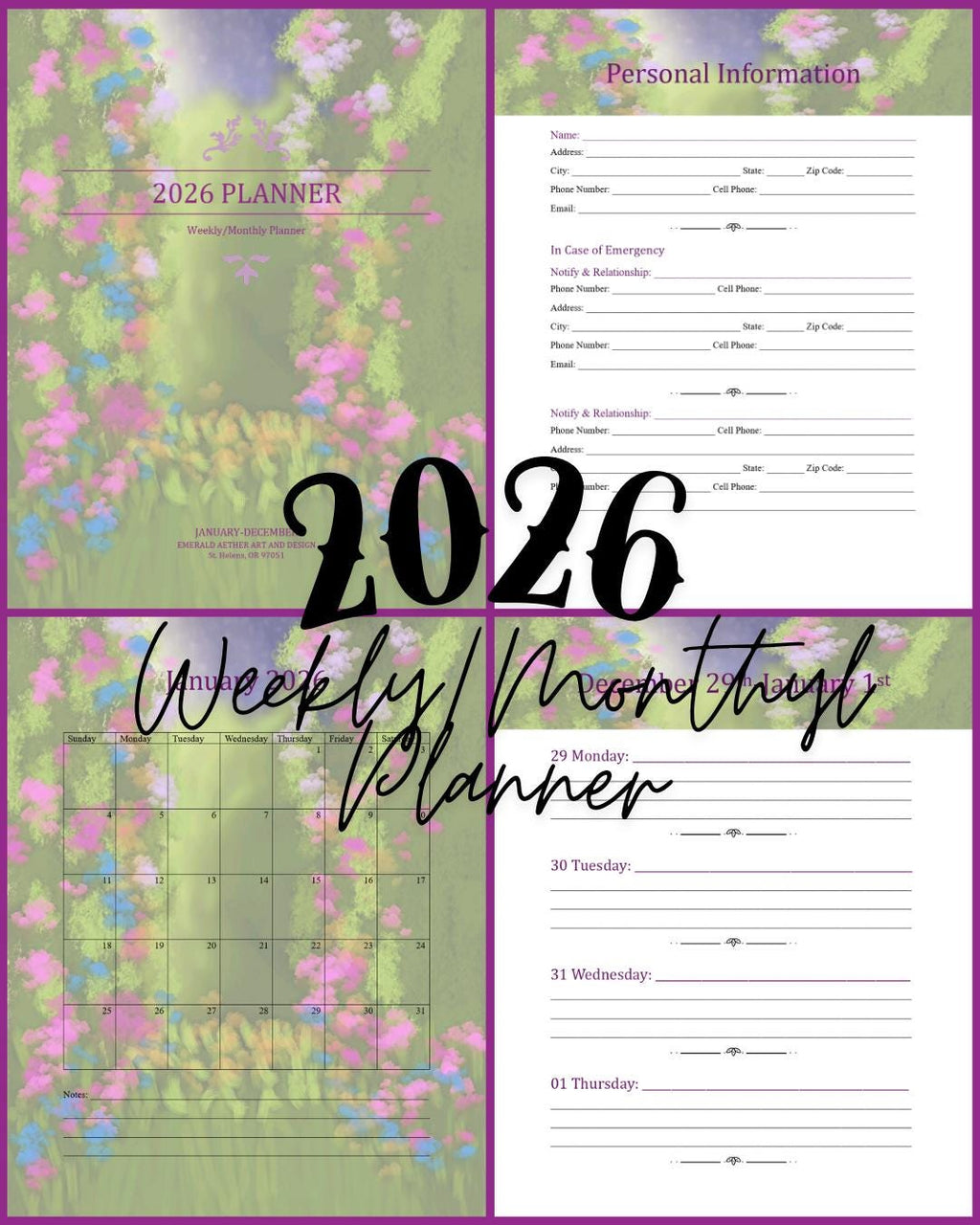 Garden Graphic Weekly and Monthly planner with to do list and daily tasks pdf