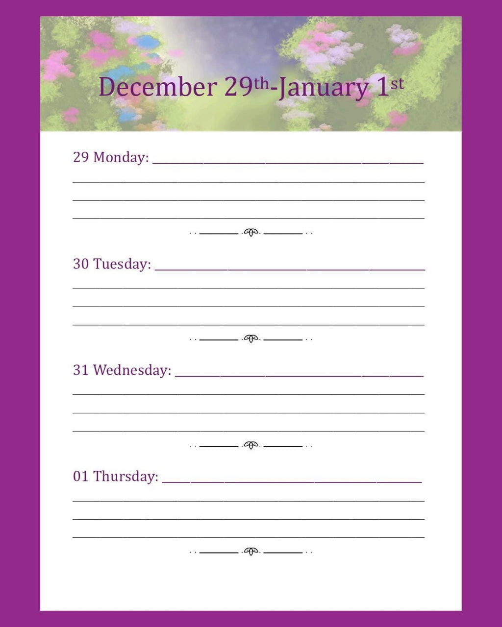 Garden Graphic Weekly and Monthly planner with to do list and daily tasks pdf