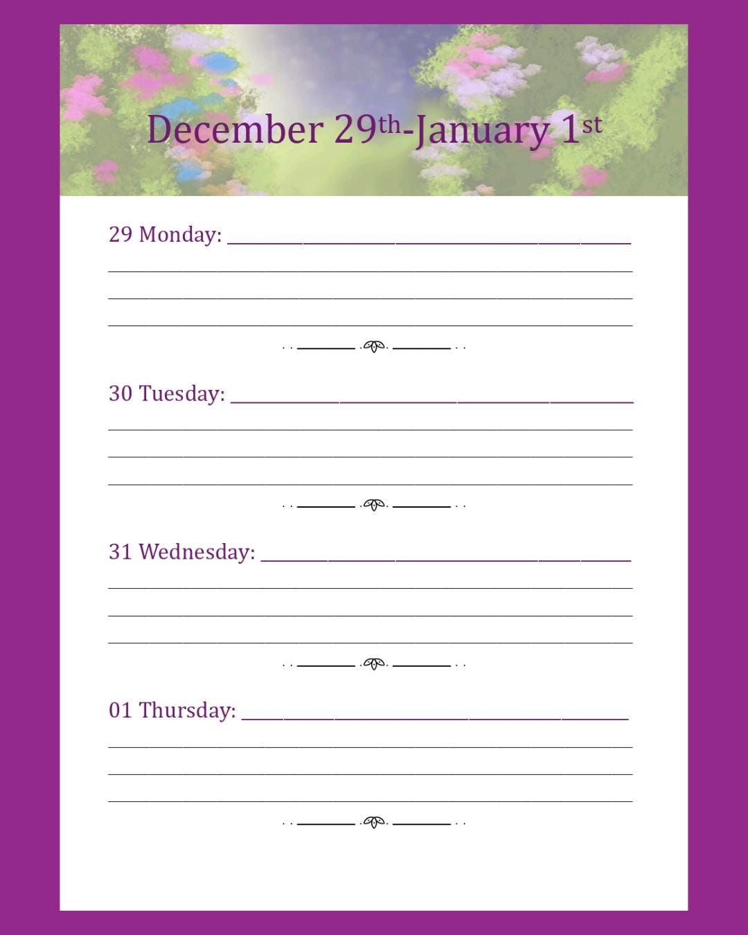 Garden Graphic Weekly and Monthly planner with to do list and daily tasks pdf