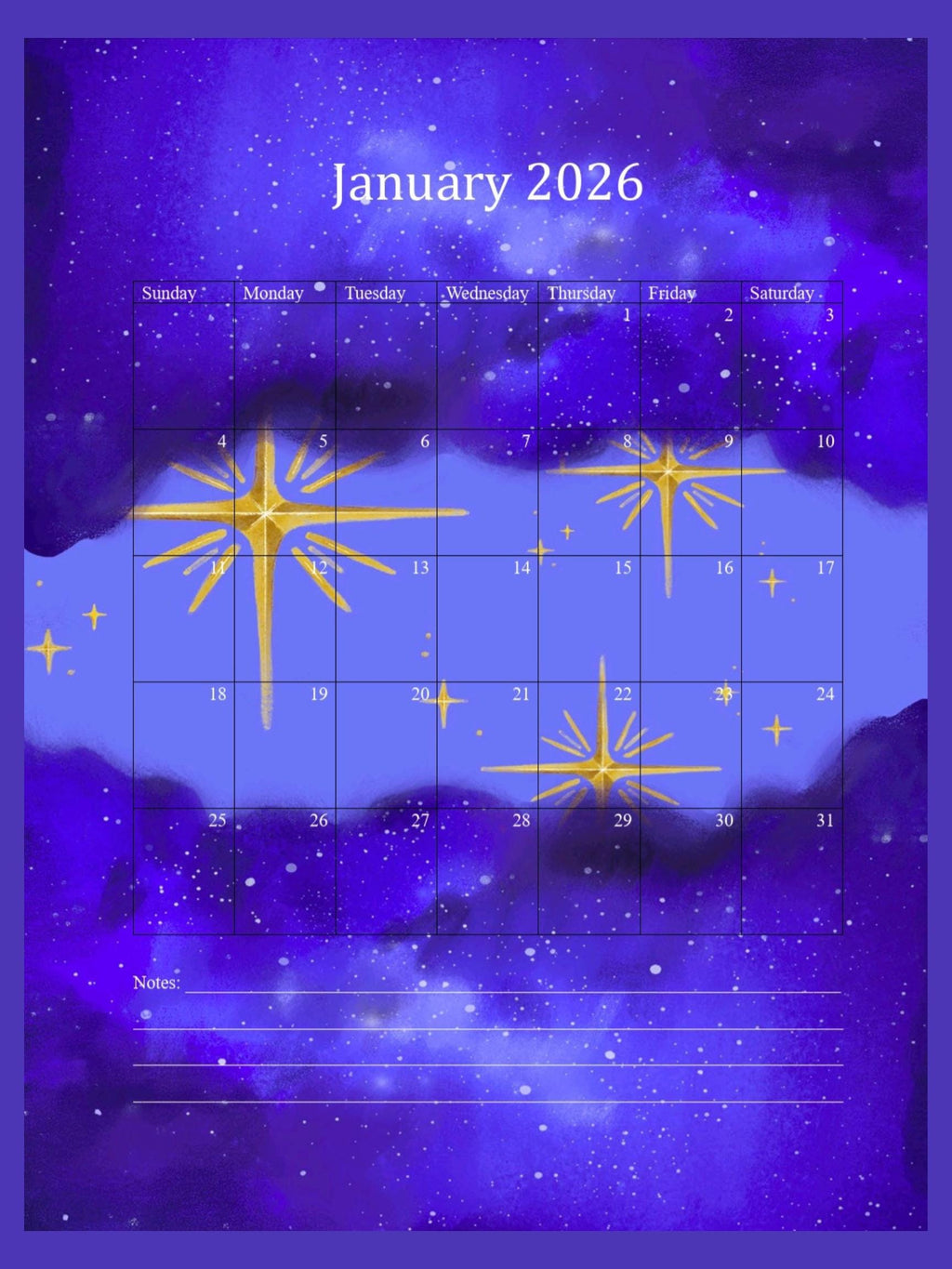 2026 Weekly/Monthly Digital Download Planner Stars Themed 100+ pages
