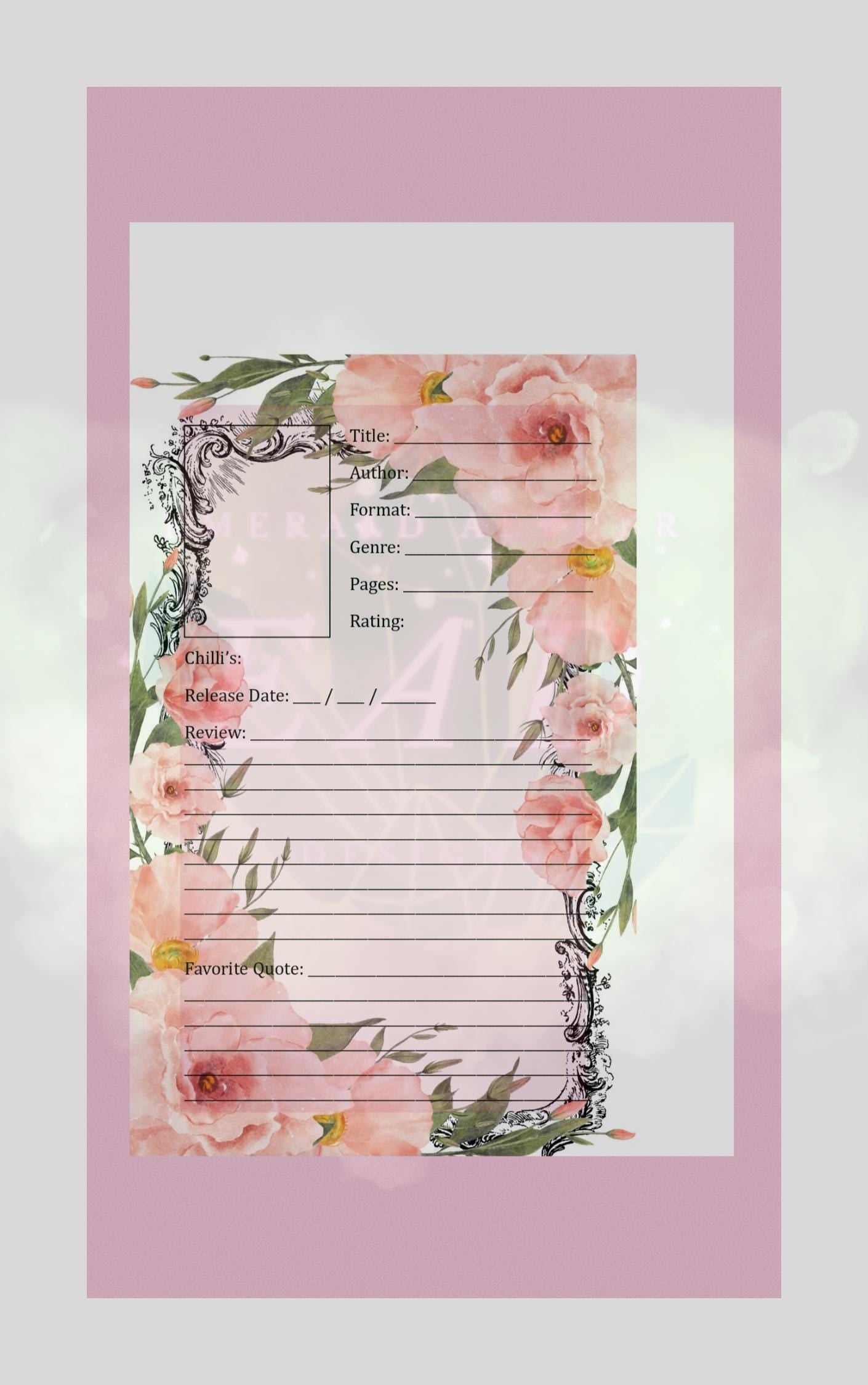 2026 Rose Detailed Reading Journal 104 Pages Templates with Review and Log Sheets